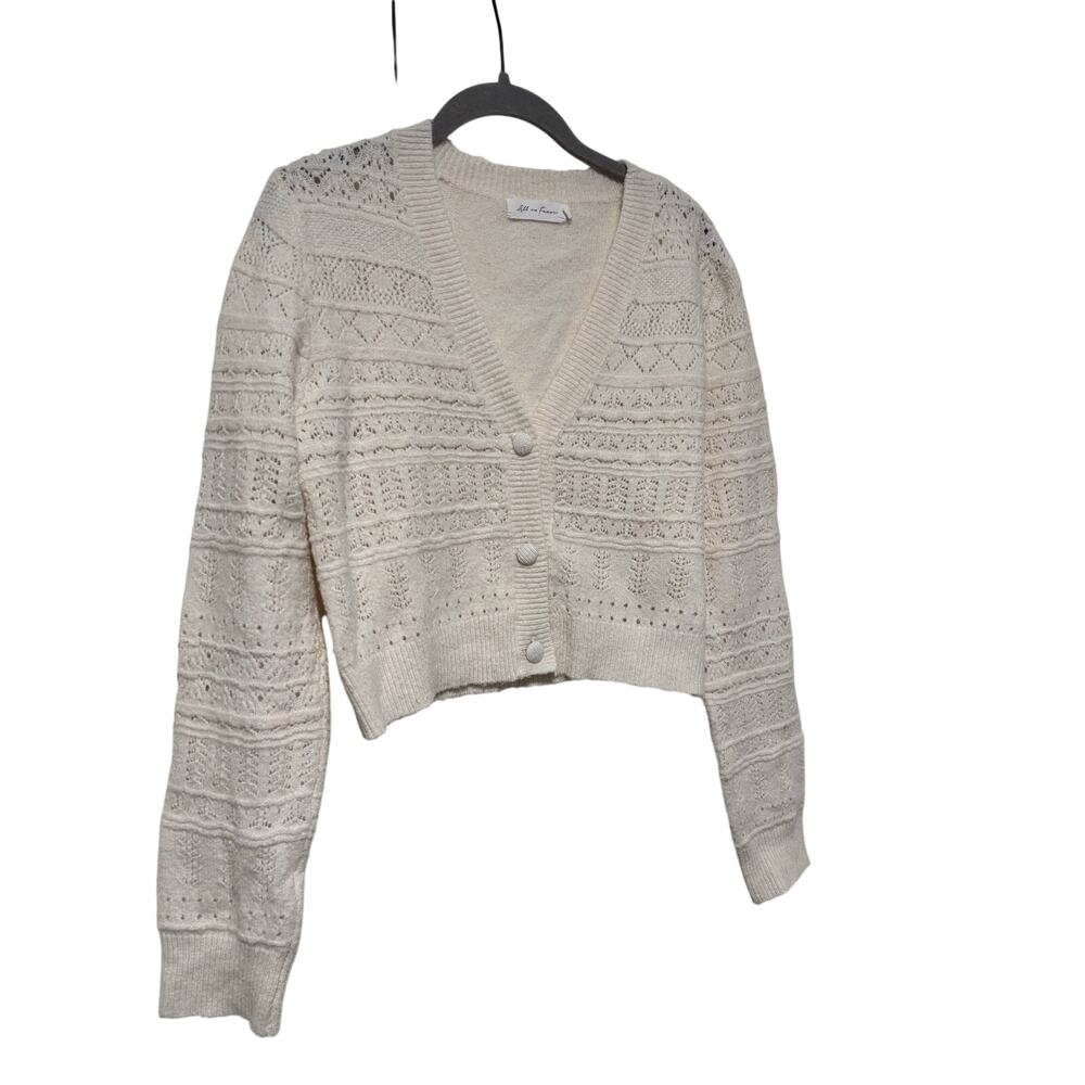 All In Favor Ivory Pointelle Knit Cropped Cardigan Women’s Small Button Front - Picture 3 of 7